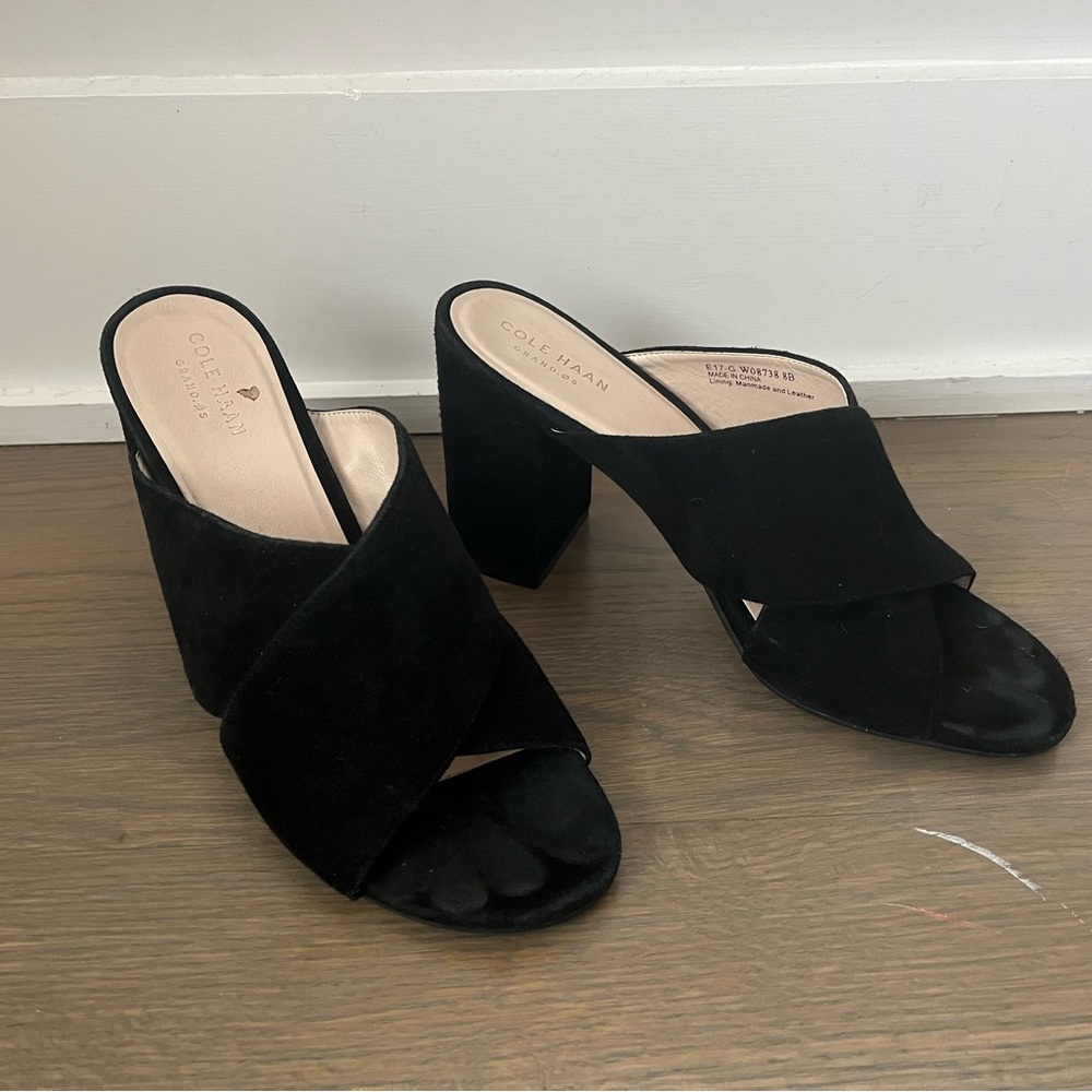 Cole Haan Suede Block Heel Mules